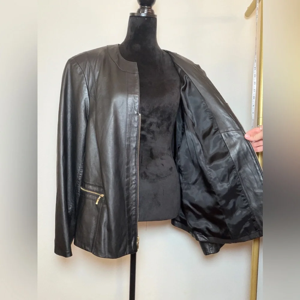 Jones New York Genuine Leather Jacket Black Zip Front Plus Size 3X - Picture 3 of 7